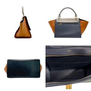 Celine Trapeze Gray Blue Bag Navy Brown Shoulder Orange Leather Greige